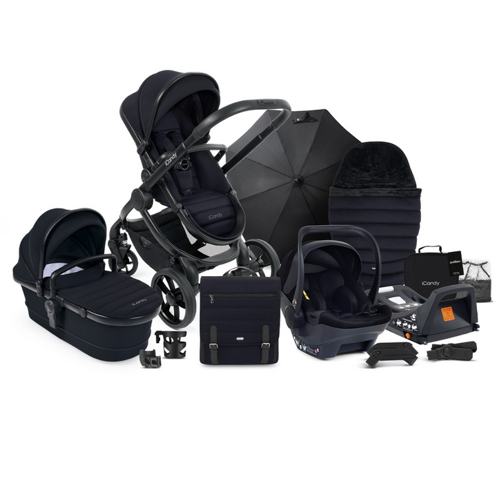 iCandy Peach 7 Pushchair and Carrycot - Complete Car Seat Bundle - Black Edition