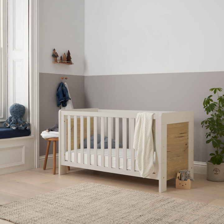 Tutti Bambini Alba Cot Bed - White Sand & Distressed Oak