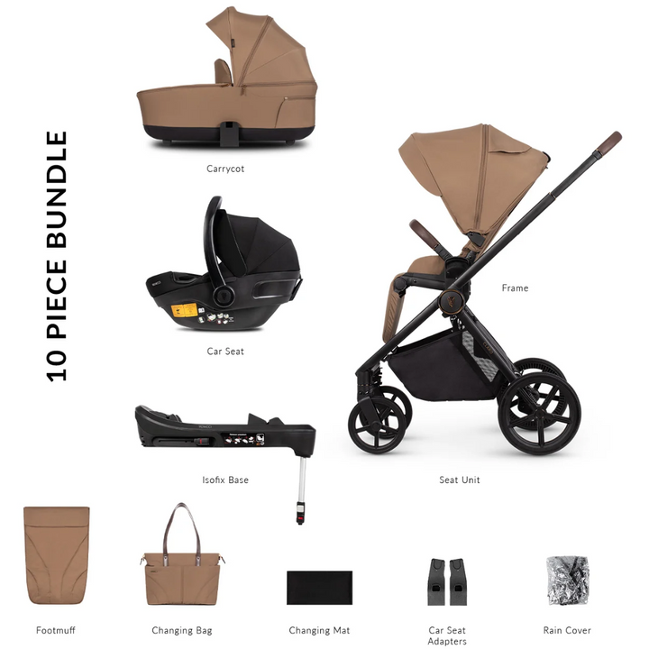 Venicci Claro 10 Piece Pushchair Bundle - Caramel