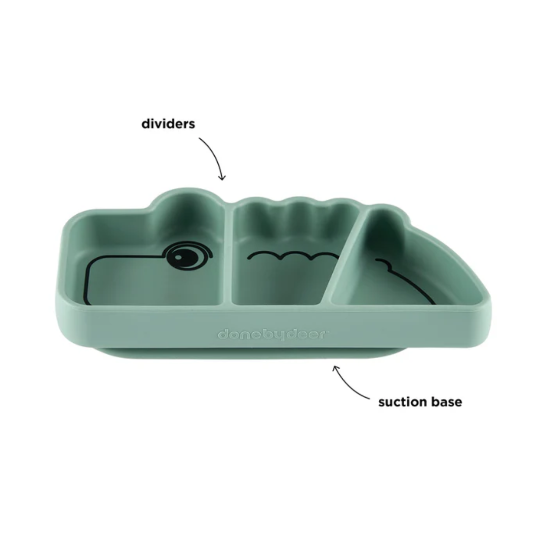 Done by Deer Silicone Stick & Stay Snack Plate - Croco - Green