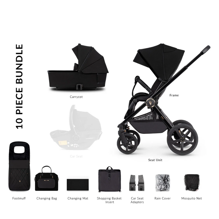 Venicci Upline 10 Piece Pushchair Bundle - All Black