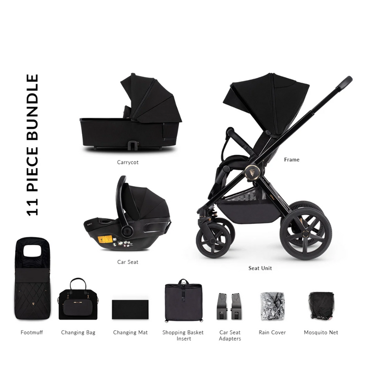 Venicci Upline 11 Piece Pushchair Bundle - All Black