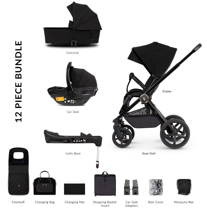 Venicci Upline 12 Piece Pushchair Bundle - All Black