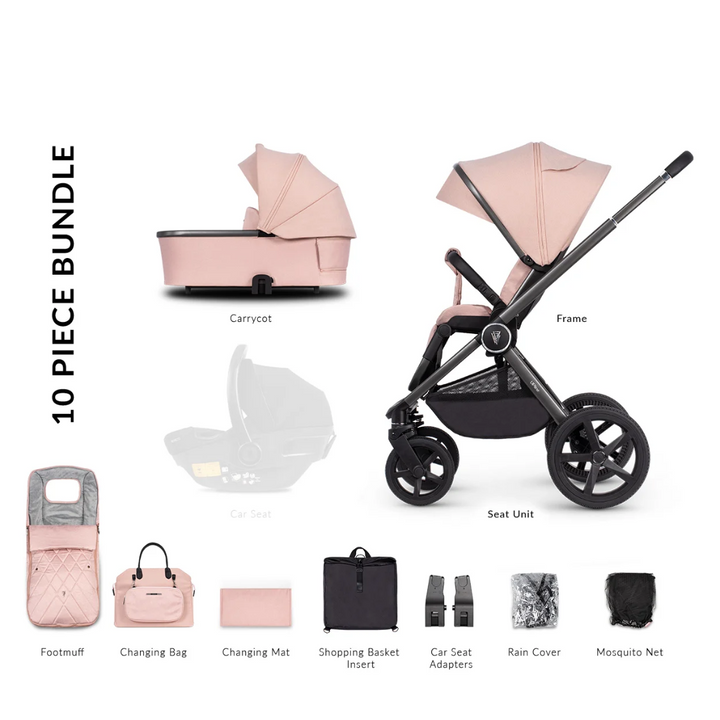 Venicci Upline 10 Piece Pushchair Bundle - Misty Rose