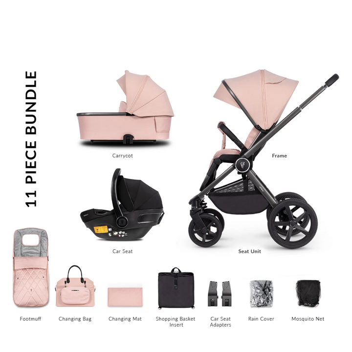 Venicci Upline 11 Piece Pushchair Bundle - Misty Rose