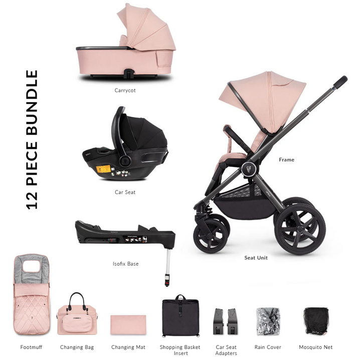 Venicci Upline 12 Piece Pushchair Bundle - Misty Rose