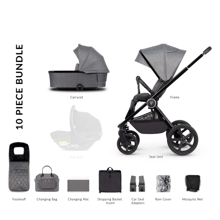 Venicci Upline 10 Piece Pushchair Bundle - Slate Grey