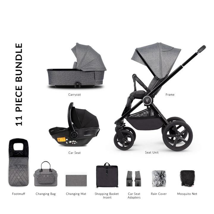 Venicci Upline 11 Piece Pushchair Bundle - Slate Grey