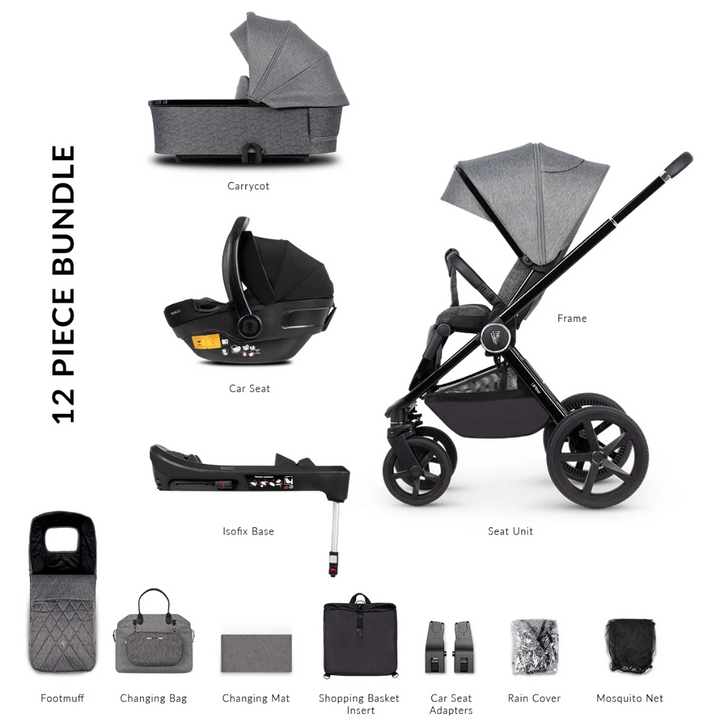 Venicci Upline 12 Piece Pushchair Bundle - Slate Grey